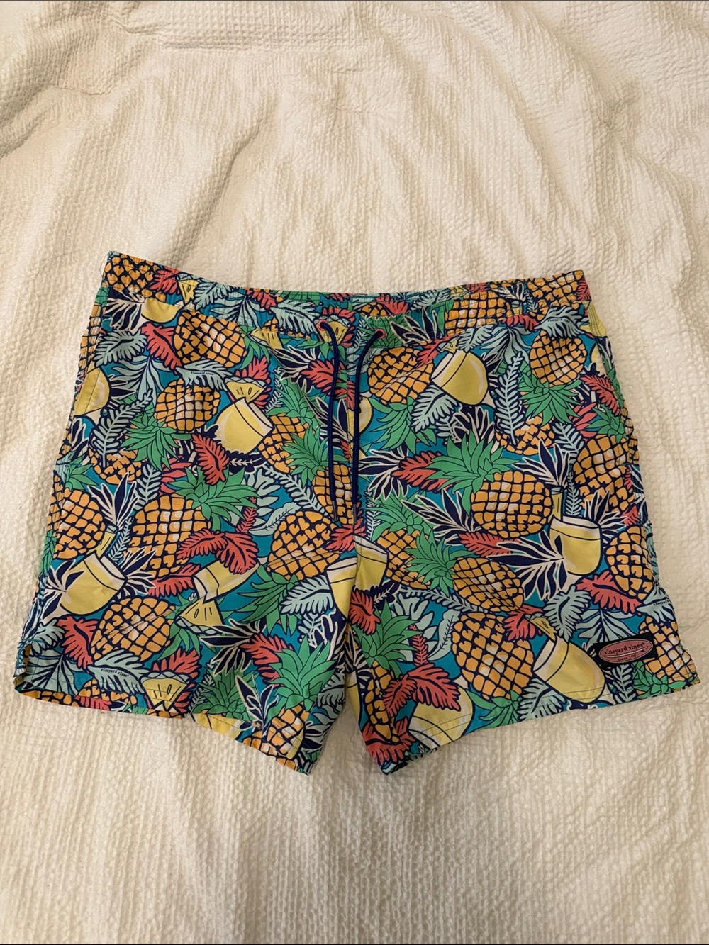 Vineyard Vines Pineapple Print Men’s Swim Trunks - Navy, Yellow & Green